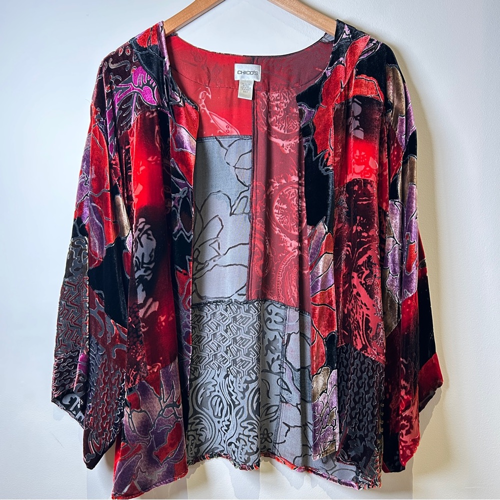Vintage velvet burnout kimono jacket patchwork floral Phoebe fairy Small
